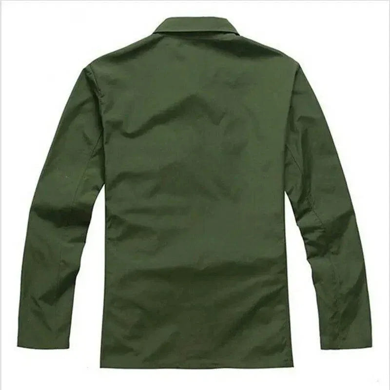 Back view of a dark green Chinese officer uniform for military reenactments