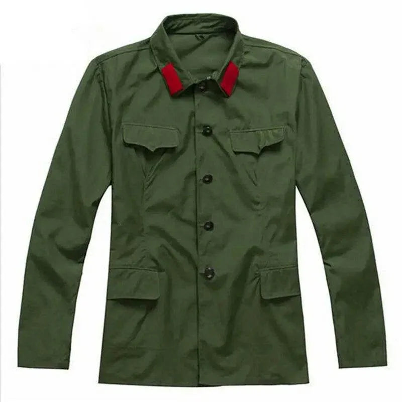 Chinese officer uniform in olive green with red shoulder epaulettes for military reenactments