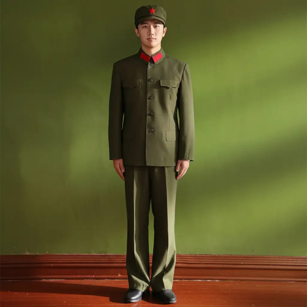 Chinese officer uniform in green, perfect for reenactments and cosplay