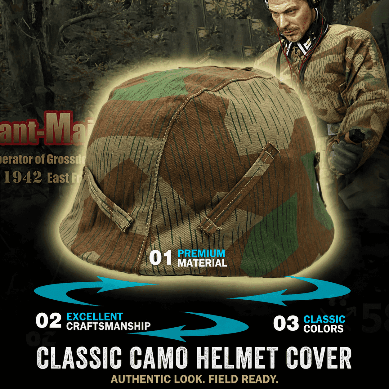 Classic Camo Helmet Cover in premium material for authentic field look