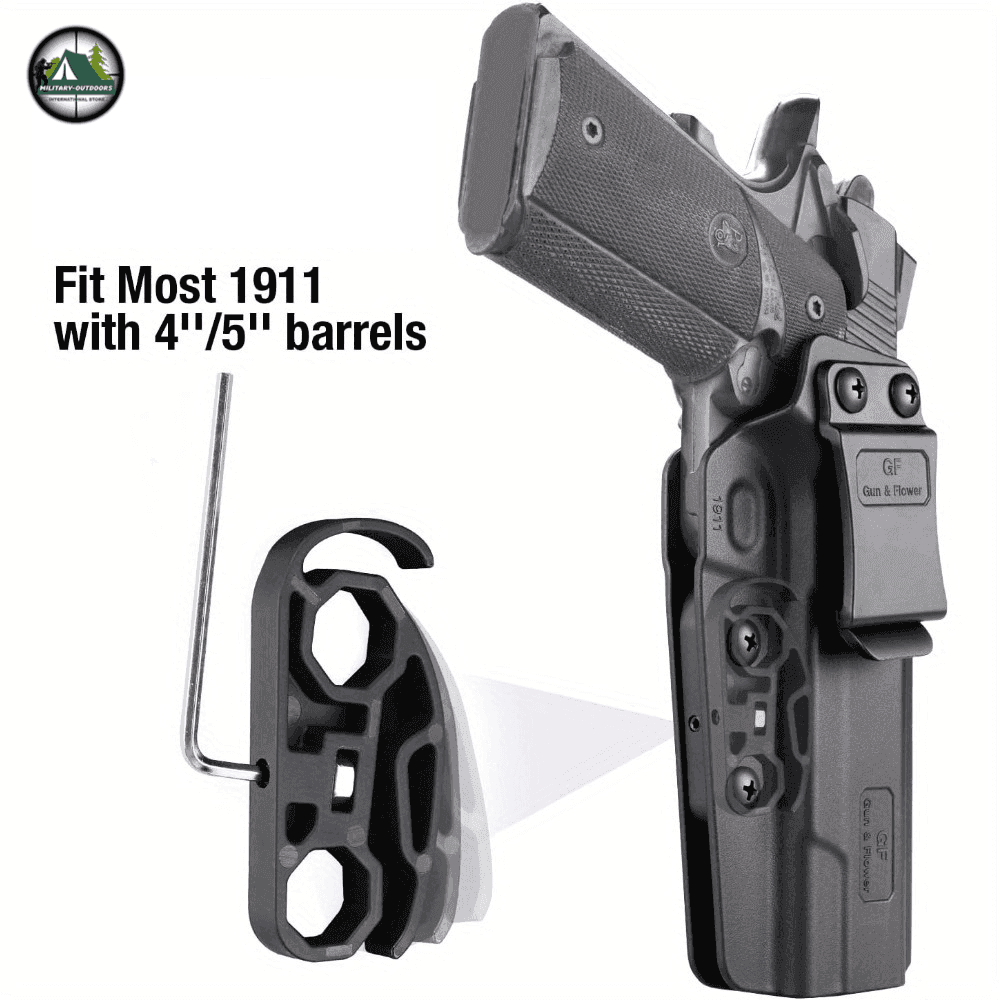 Colt 1911 holster designed to fit most 1911 models with 4 or 5-inch barrels and includes an adjustable retention feature