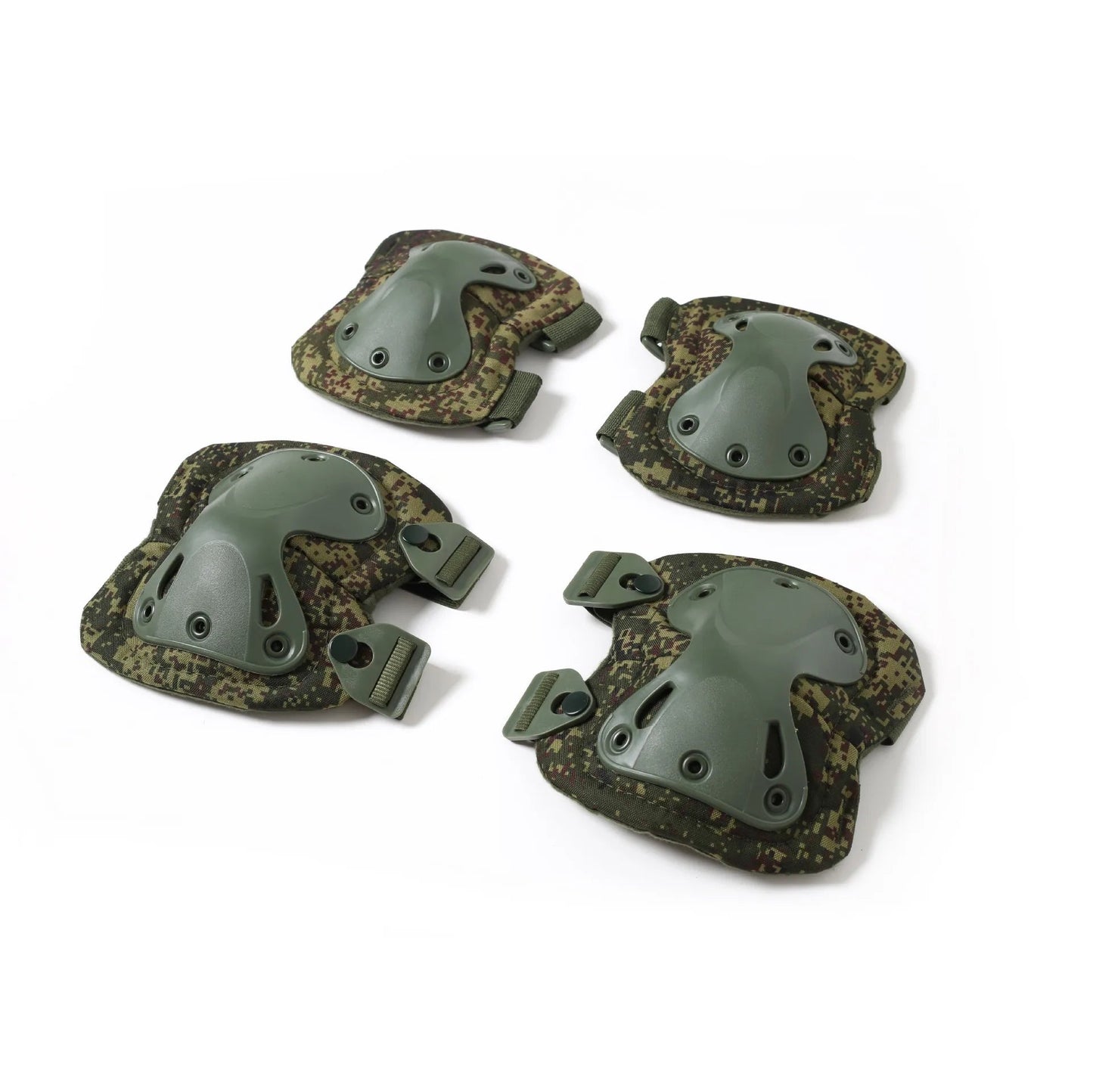 Durable combat knee and elbow pads in green camo for military and outdoor use