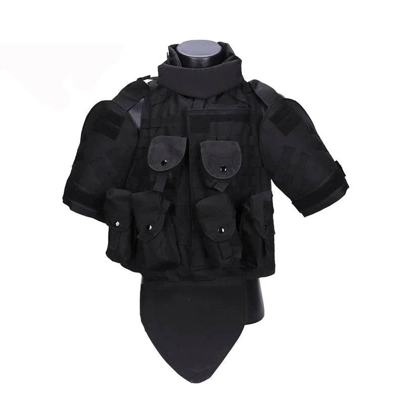 Black Combat Tactical Vest with multiple utility pockets for outdoor activities