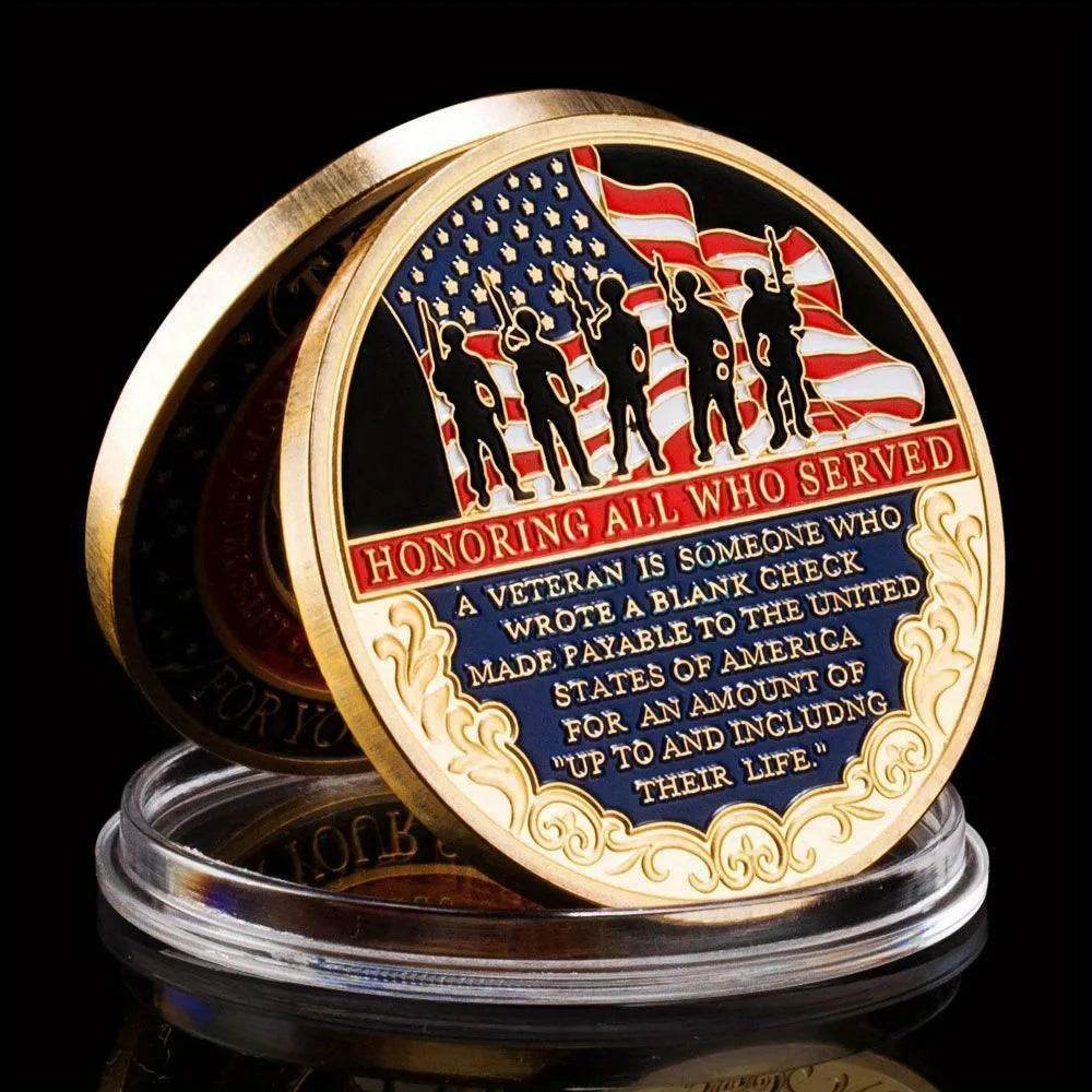 Commemorative coin honoring military service with patriotic design