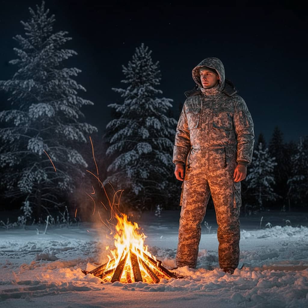 Cotton hooded snow overalls in camouflage for cold weather outdoor activities