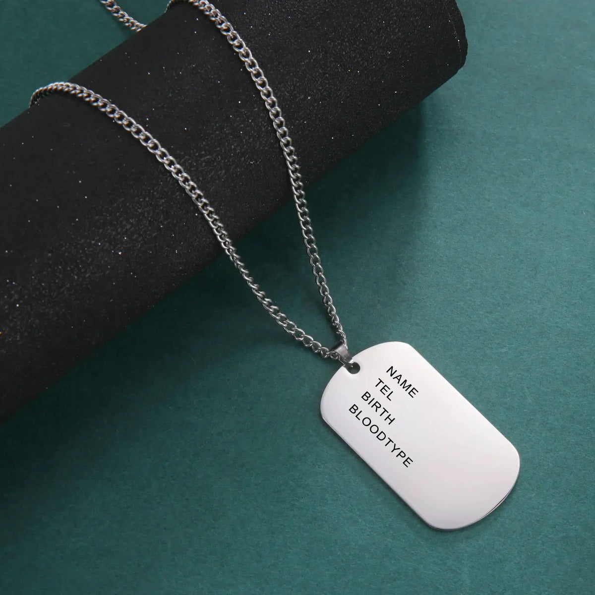 Personalized dog tag necklace with details for identification and style