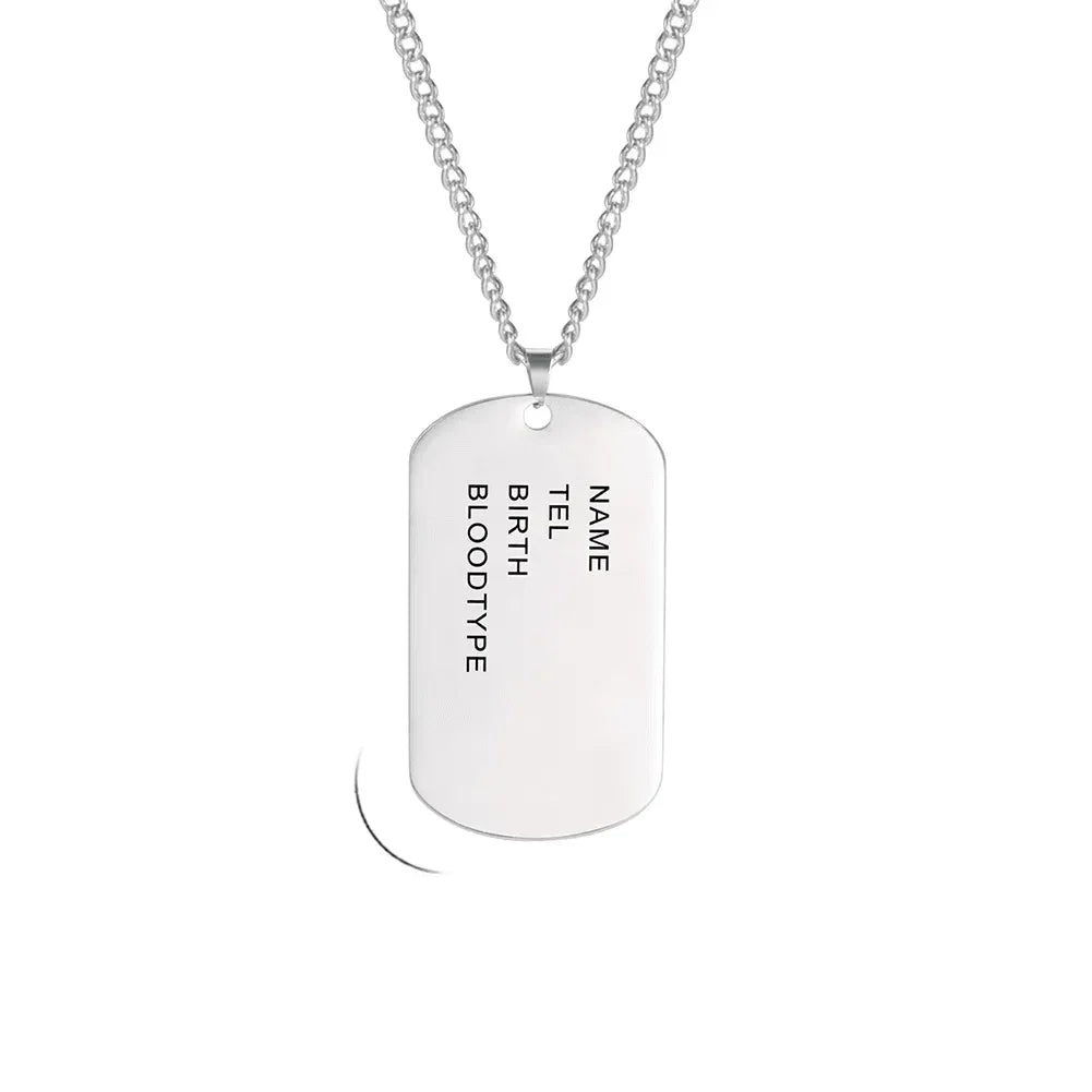 Customizable silver dog tag necklace for personal identification and style
