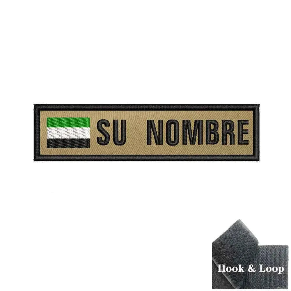 Custom flag patch in tan with black and green text for military use