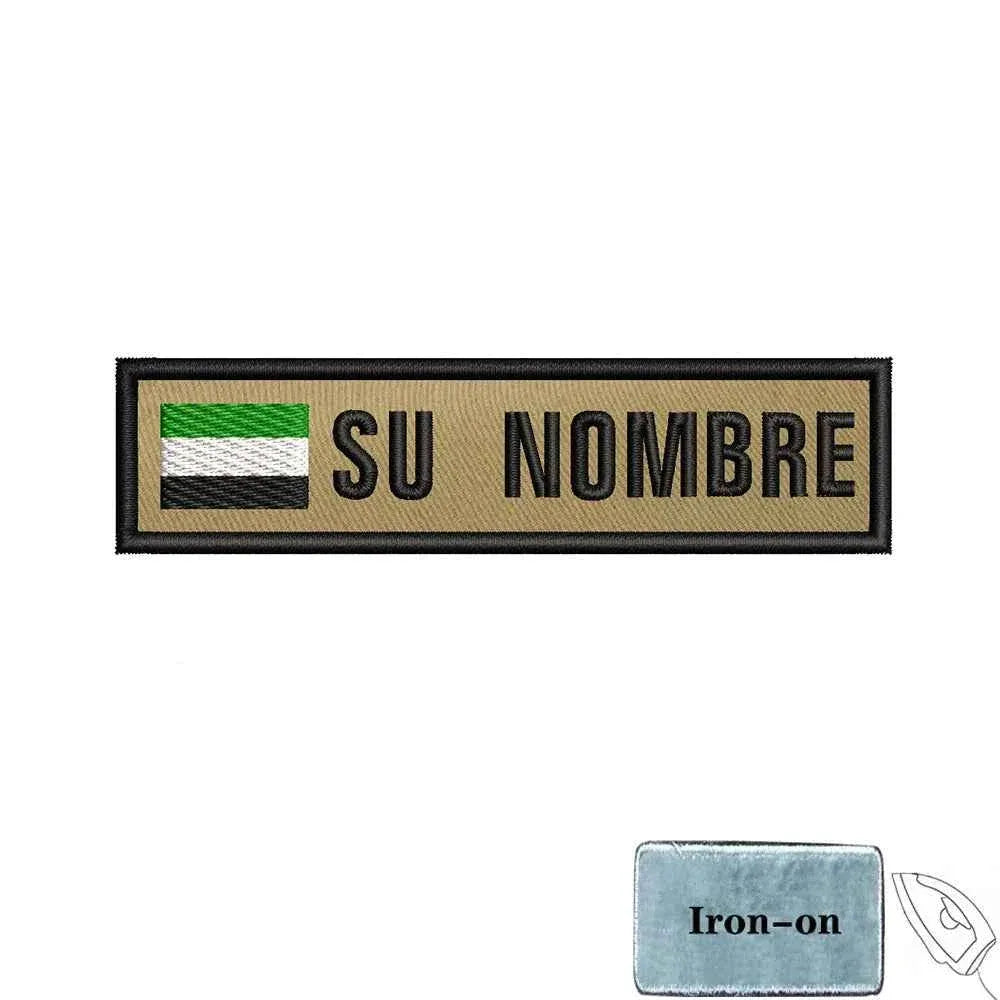 Custom flag patch in tan with black and green accents for military personalization
