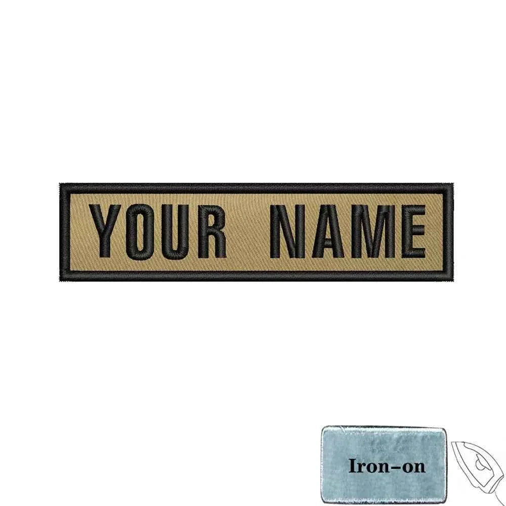 Custom flag patch with 'YOUR NAME' in tan, ideal for military uniforms