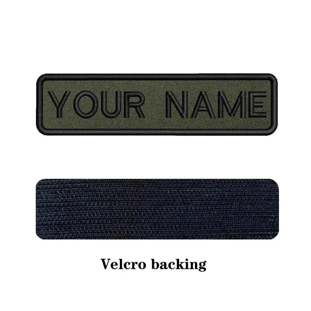 Custom name patch in olive green with Velcro backing for military gear