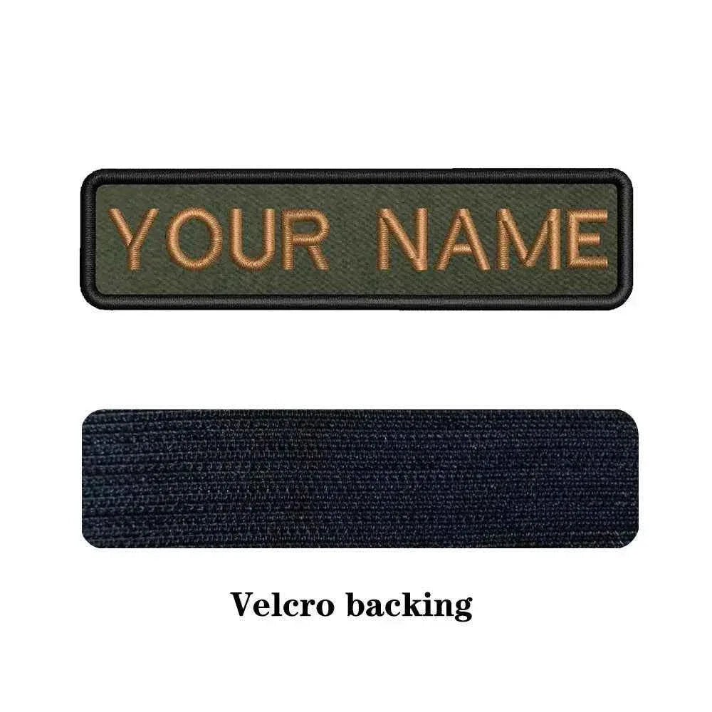 Custom name patch in olive green with Velcro backing for military uniforms