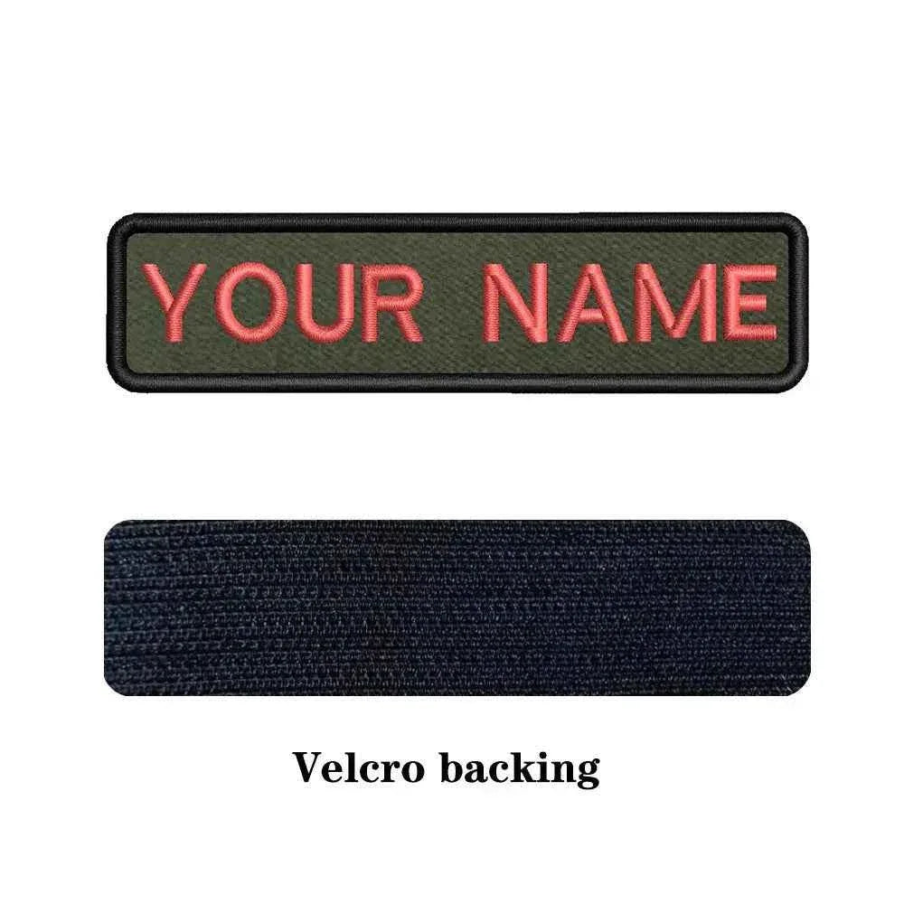 Custom name patch with Velcro backing in army green for personalization