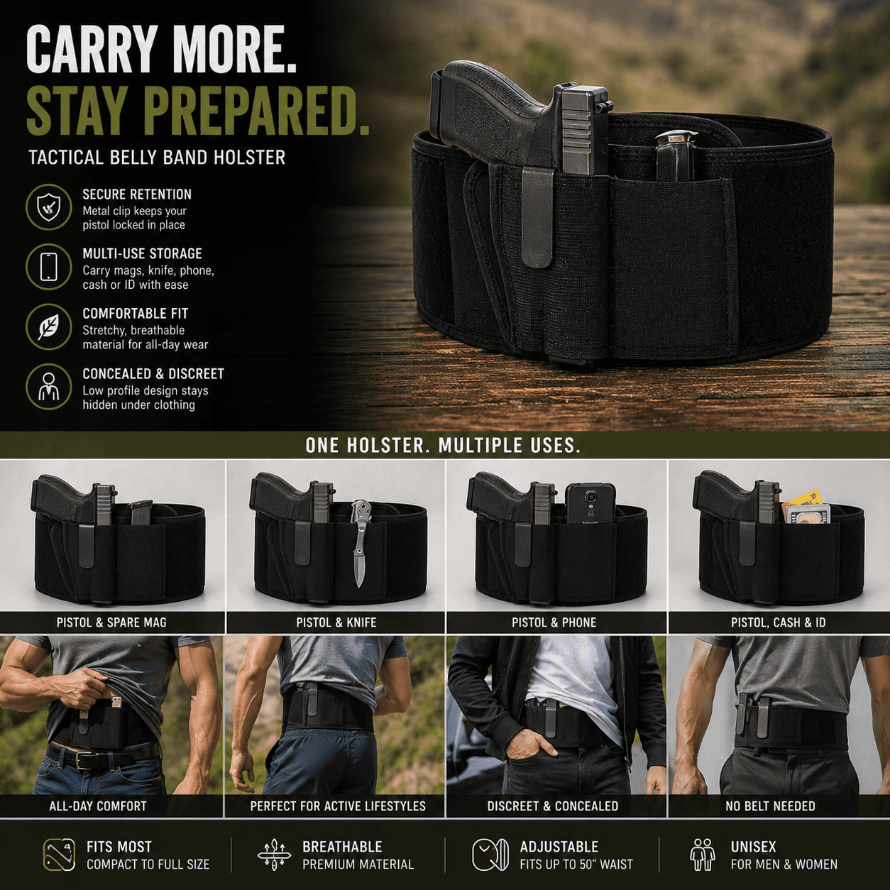 Military-Approved Belly Band Pistol Holster for Comfort