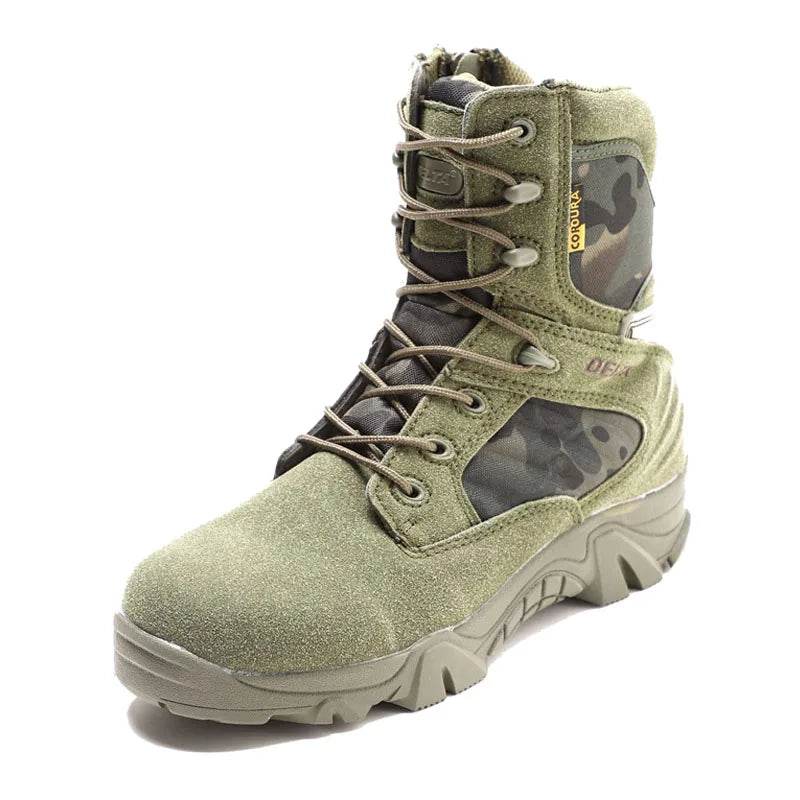 Green Tactical Boots with Camouflage Panels for Outdoor Boots
