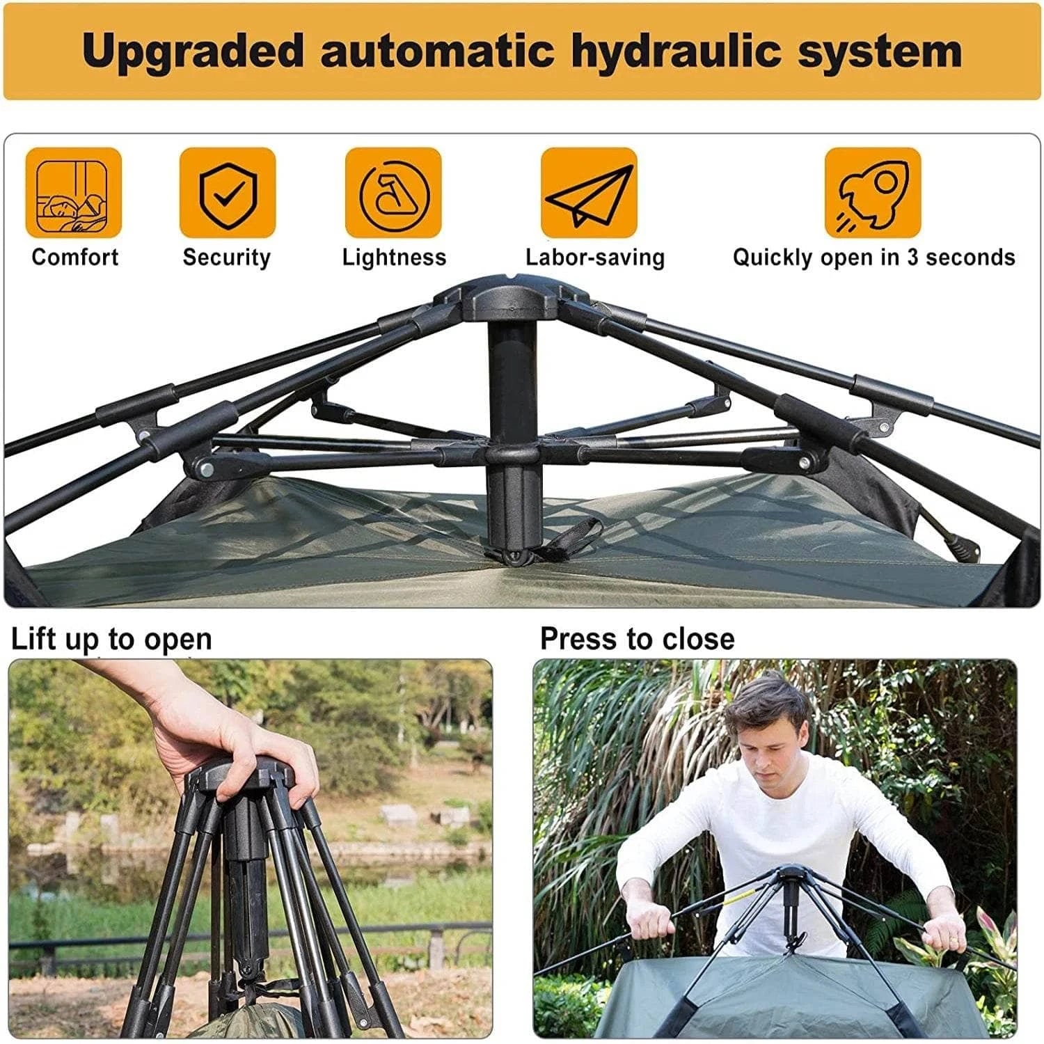 3-4 person outdoor tent featuring an upgraded automatic hydraulic system for easy setup and portability