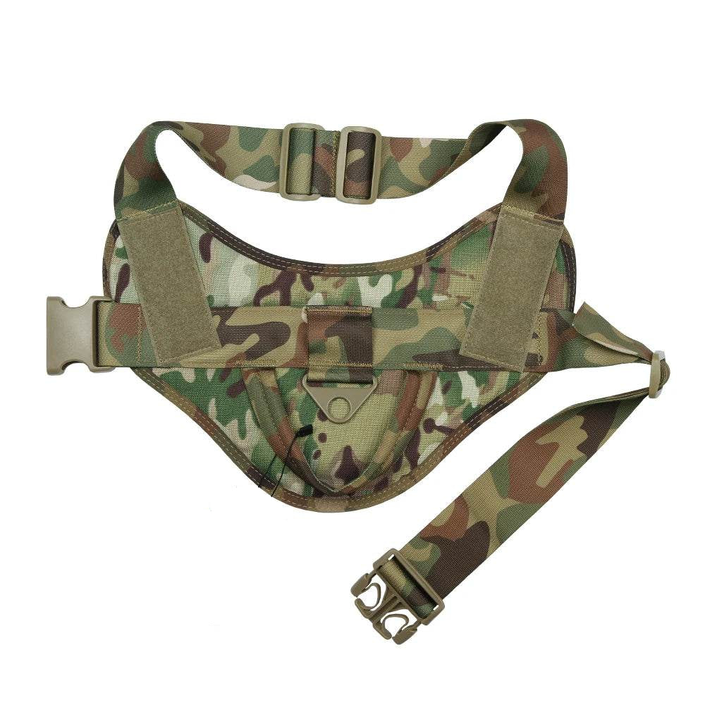 Camo dog harness with handle for easy lifting and control