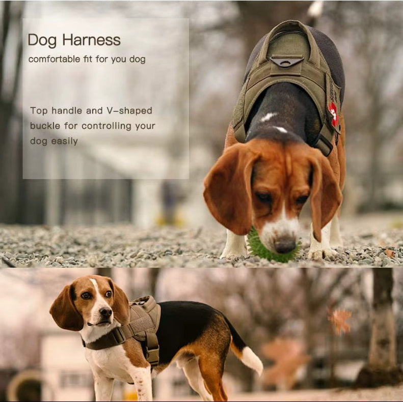 Dog harness with handle in olive green for easy control and comfort