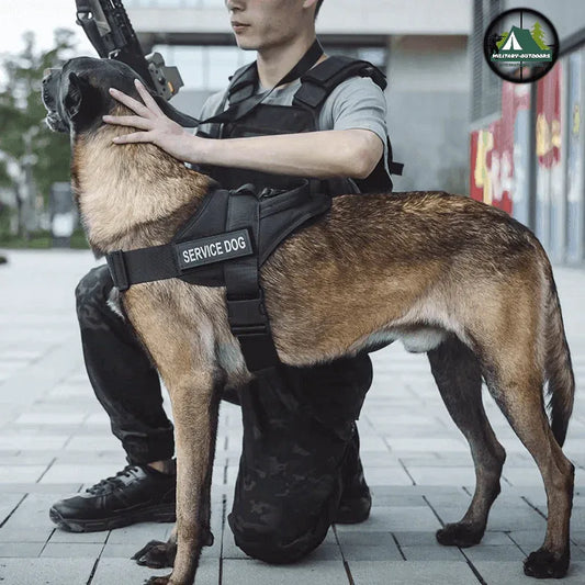 Black dog harness with handle for service dogs and tactical use