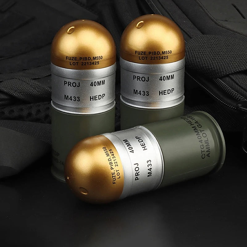Dummy grenade model replicas with gold caps for military training and displays