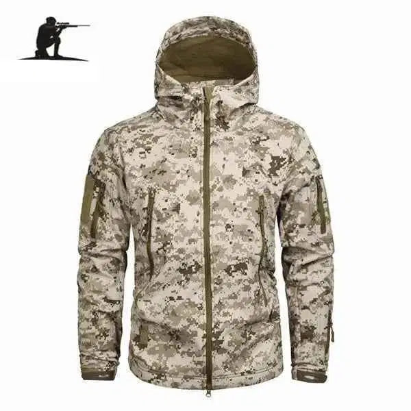 Camouflage durable fleece tactical jacket with multiple pockets for outdoor activities