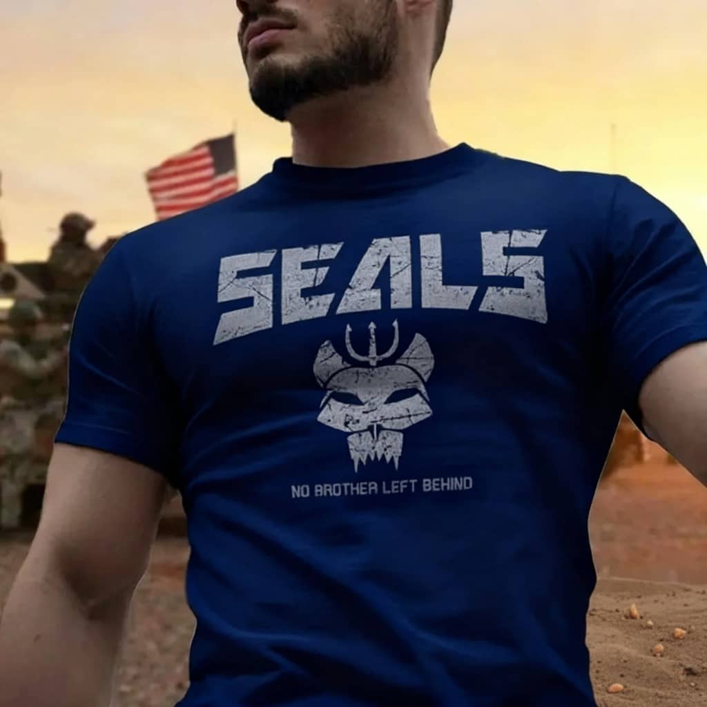 Blue SEALS T-Shirt featuring a bold graphic, perfect as durable military clothing for outdoor activities
