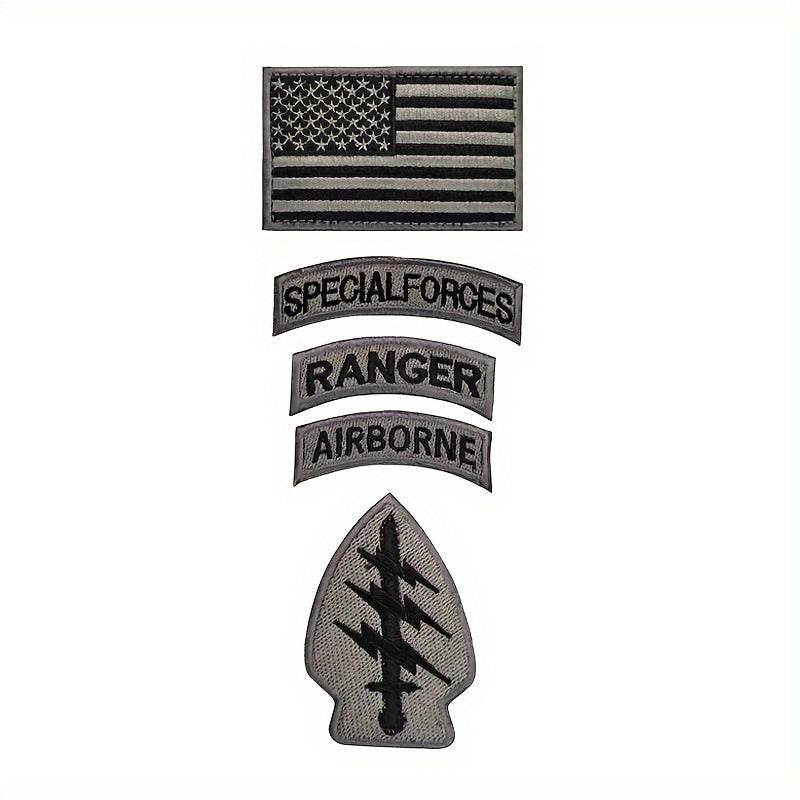 Embroidered patch set featuring American flag and military insignias