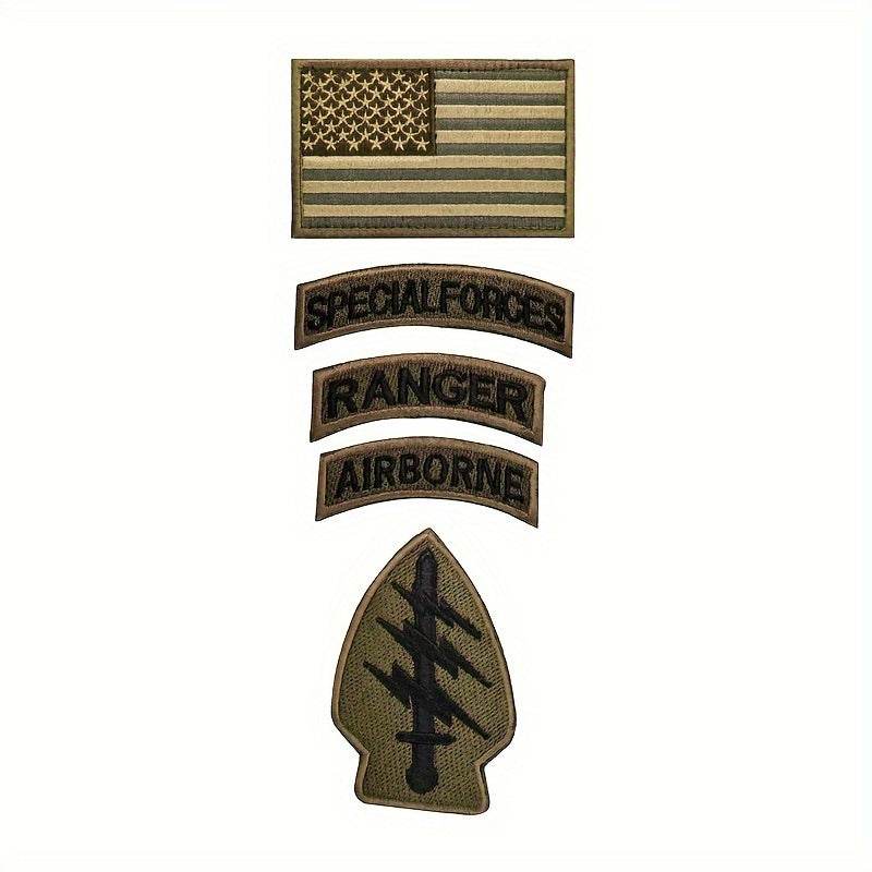 Embroidered patch set featuring American flag and special forces insignia