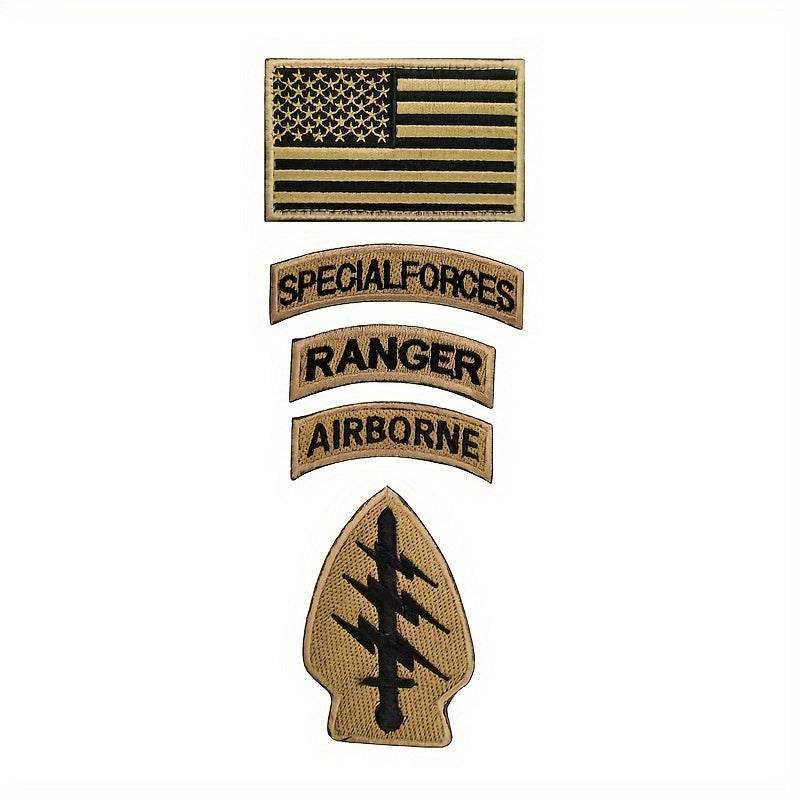 Embroidered patch set with US flag and military insignia