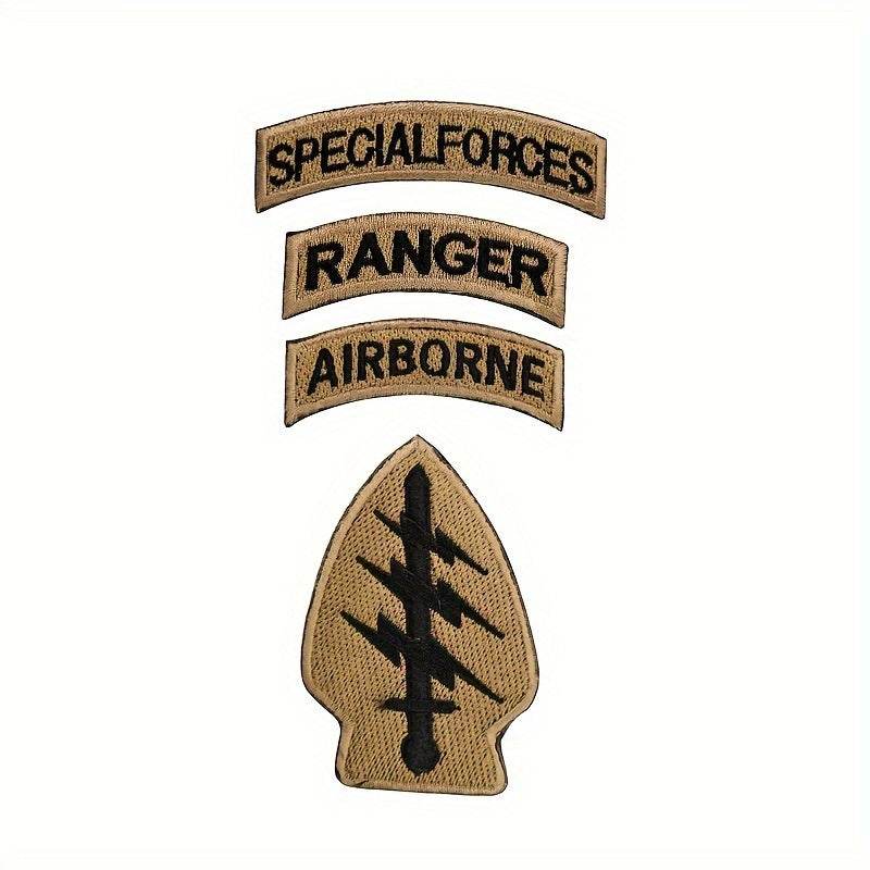 Embroidered patch set featuring Special Forces, Ranger, and Airborne badges