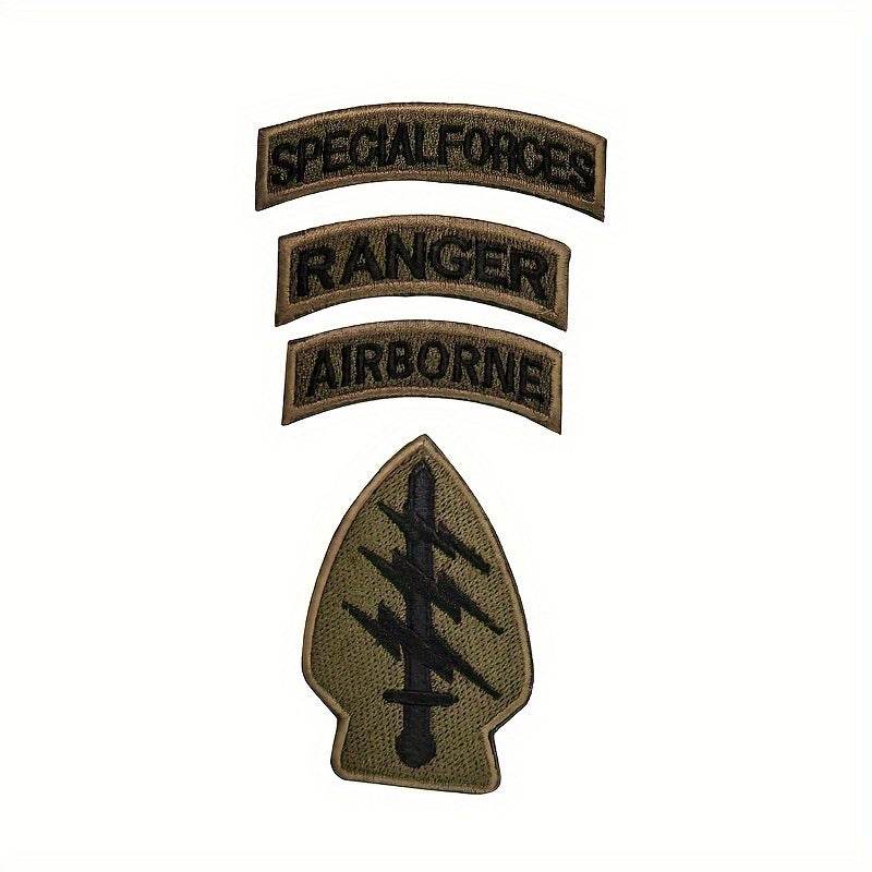 Embroidered patch set for military uniforms with Special Forces, Ranger, and Airborne design