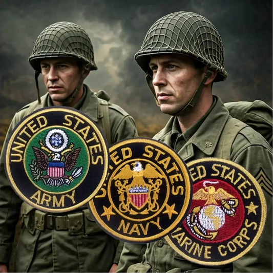 Embroidered patch set with United States Army, Navy, and Marine Corps logos