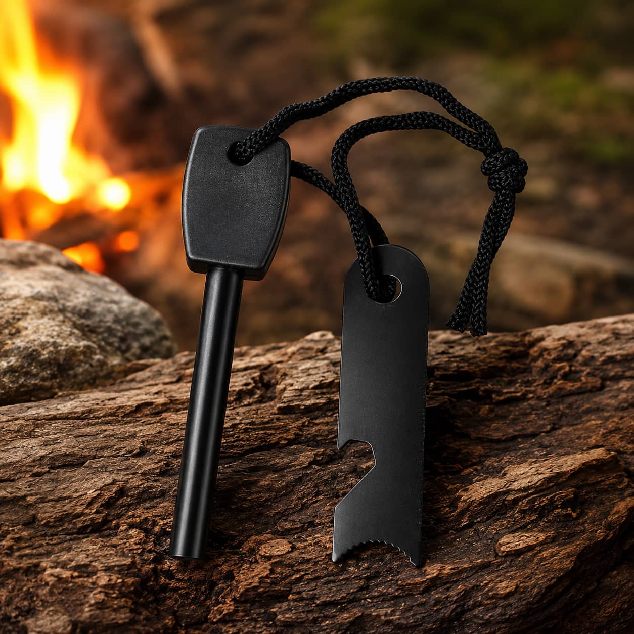 Emergency fire starter stick in black for camping and outdoor survival
