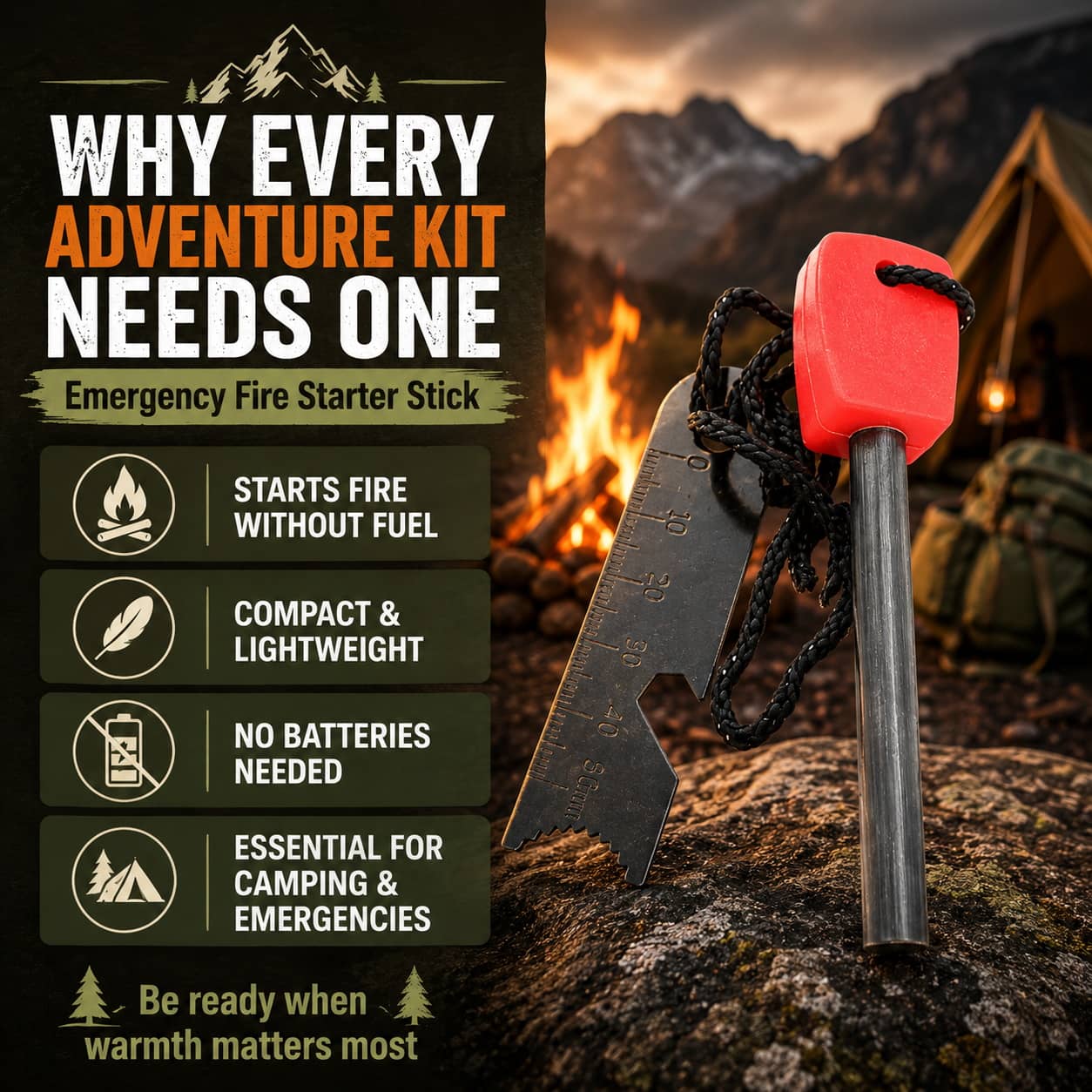 Emergency Fire Starter Stick for camping, compact and lightweight for emergencies