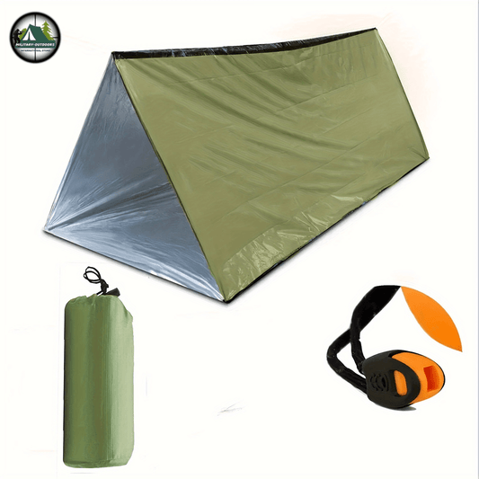 Durable 2-person emergency shelter tent featuring quick setup and high visibility colors for outdoor survival