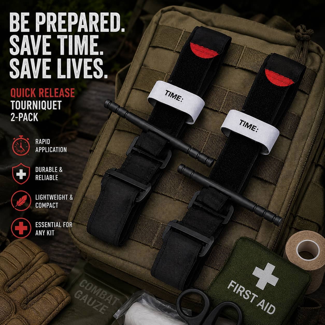 Military-Outdoors Emergency Tourniquets in a 2-pack for rapid bleeding control
