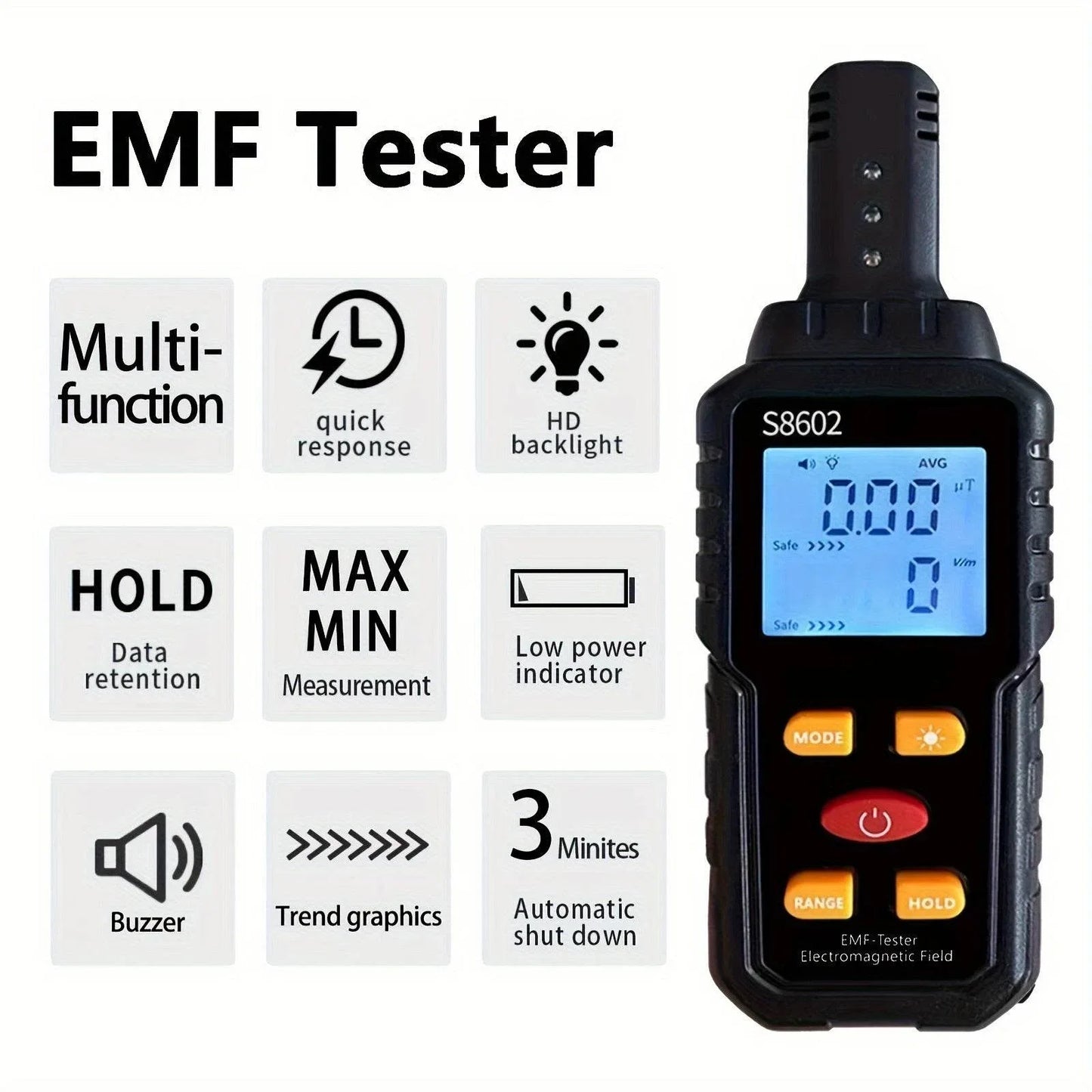 S602 EMF meter with HD display for quick electromagnetic field measurements