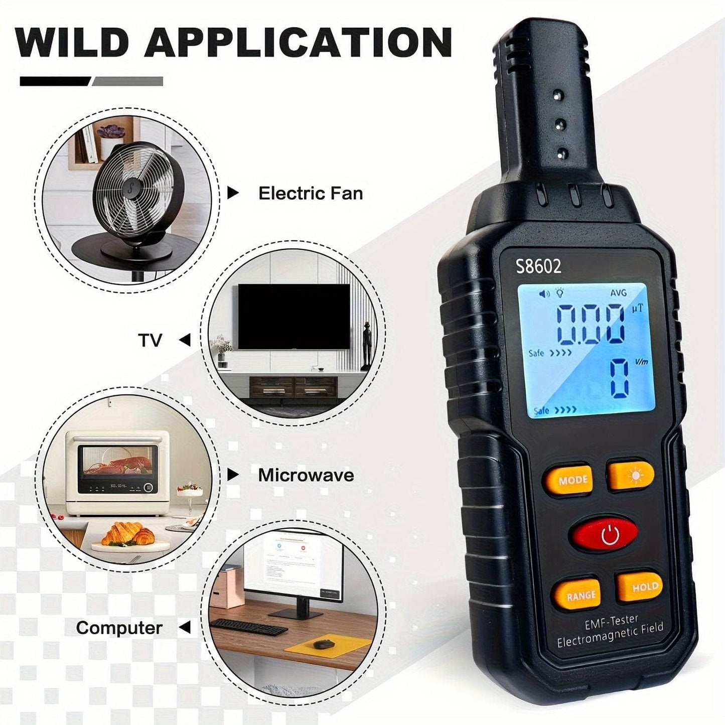 S8602 EMF meter with digital display for measuring electromagnetic fields
