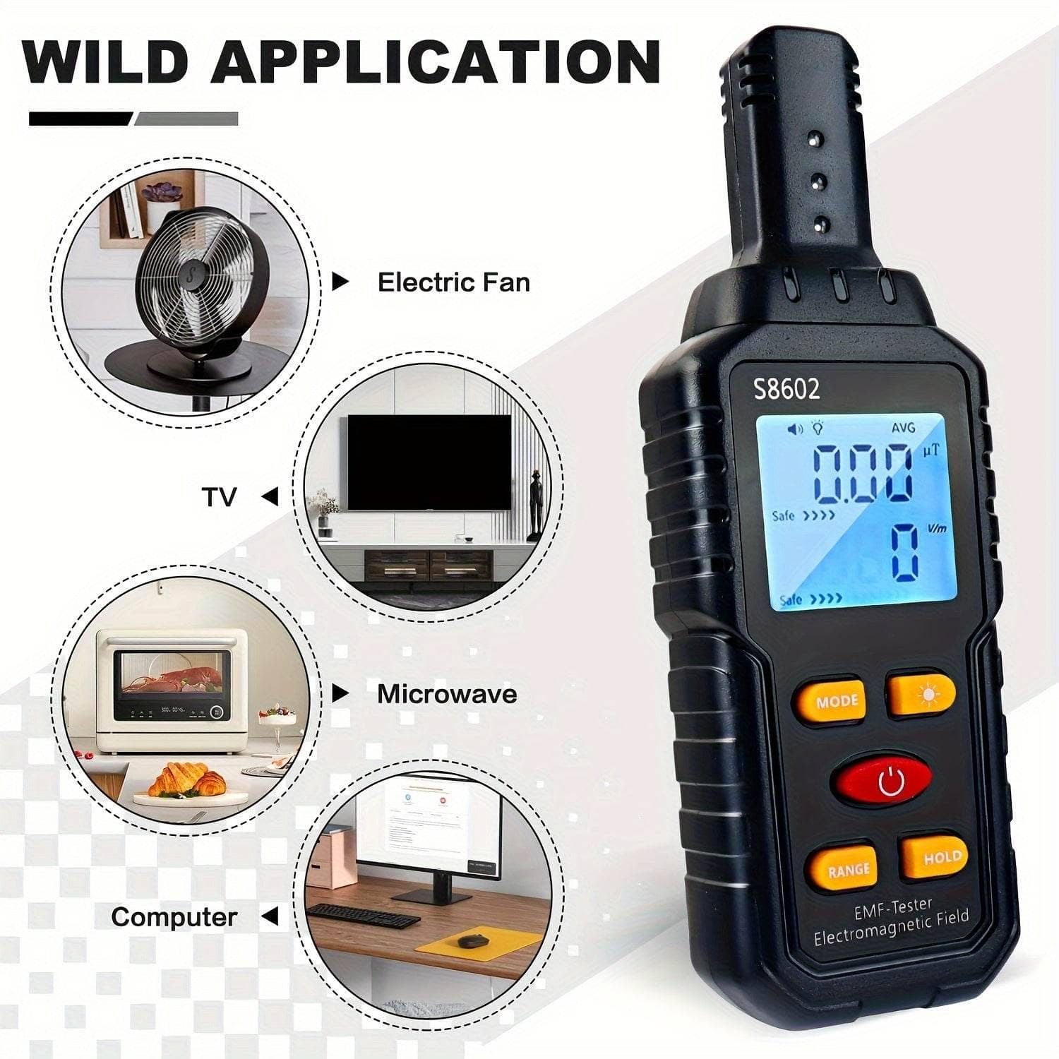 S8602 EMF meter with digital display for measuring electromagnetic fields