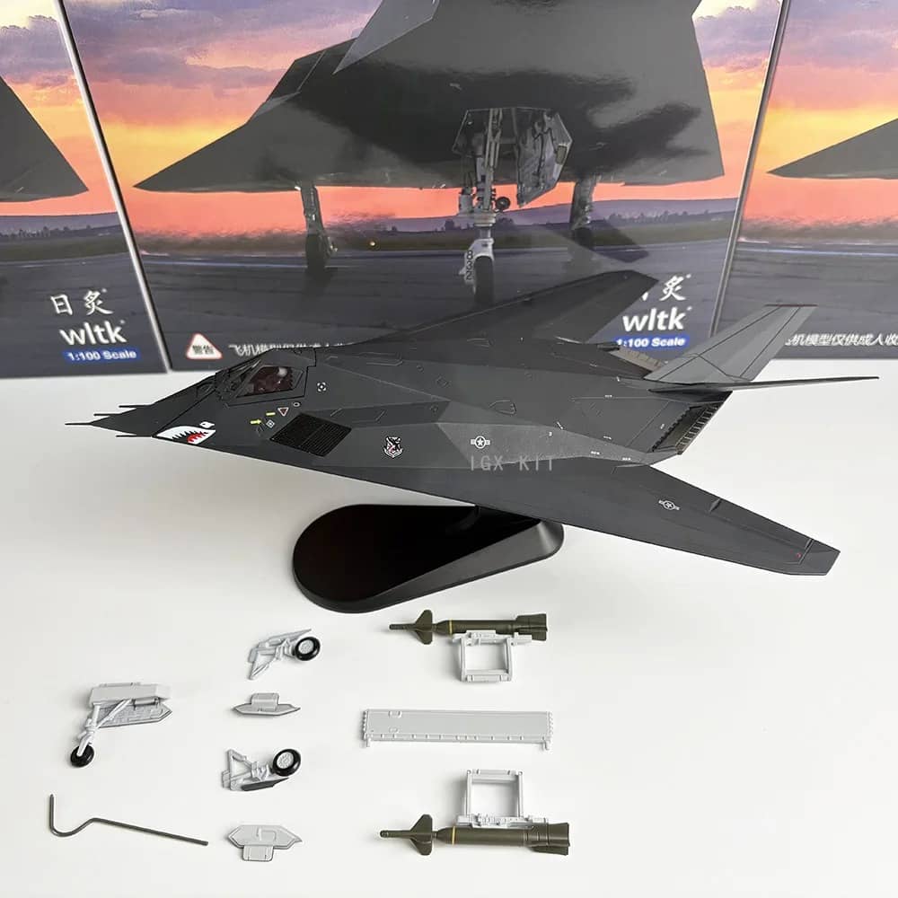 F-117 Nighthawk Model in black with display stand and detailed parts