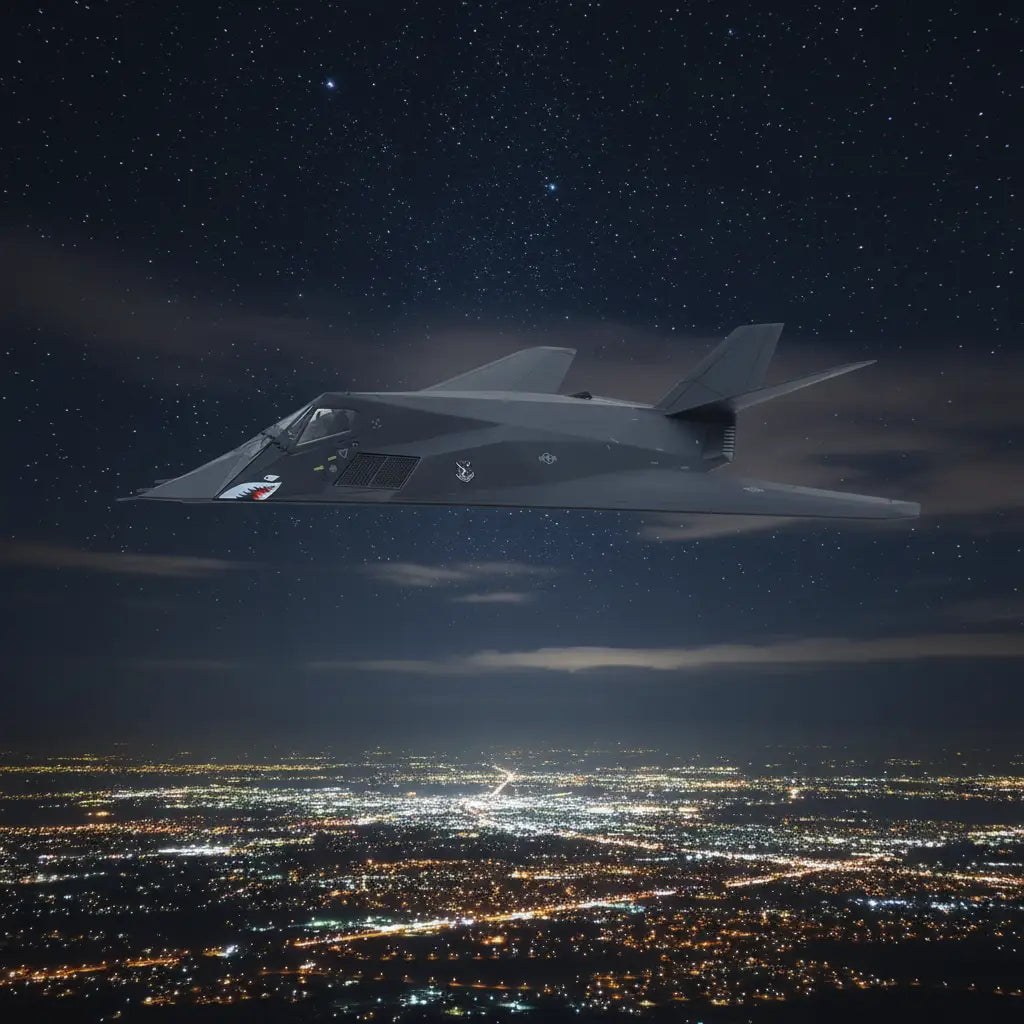 F-117 Nighthawk Model in Black, showcasing stealth design and excellent craftsmanship