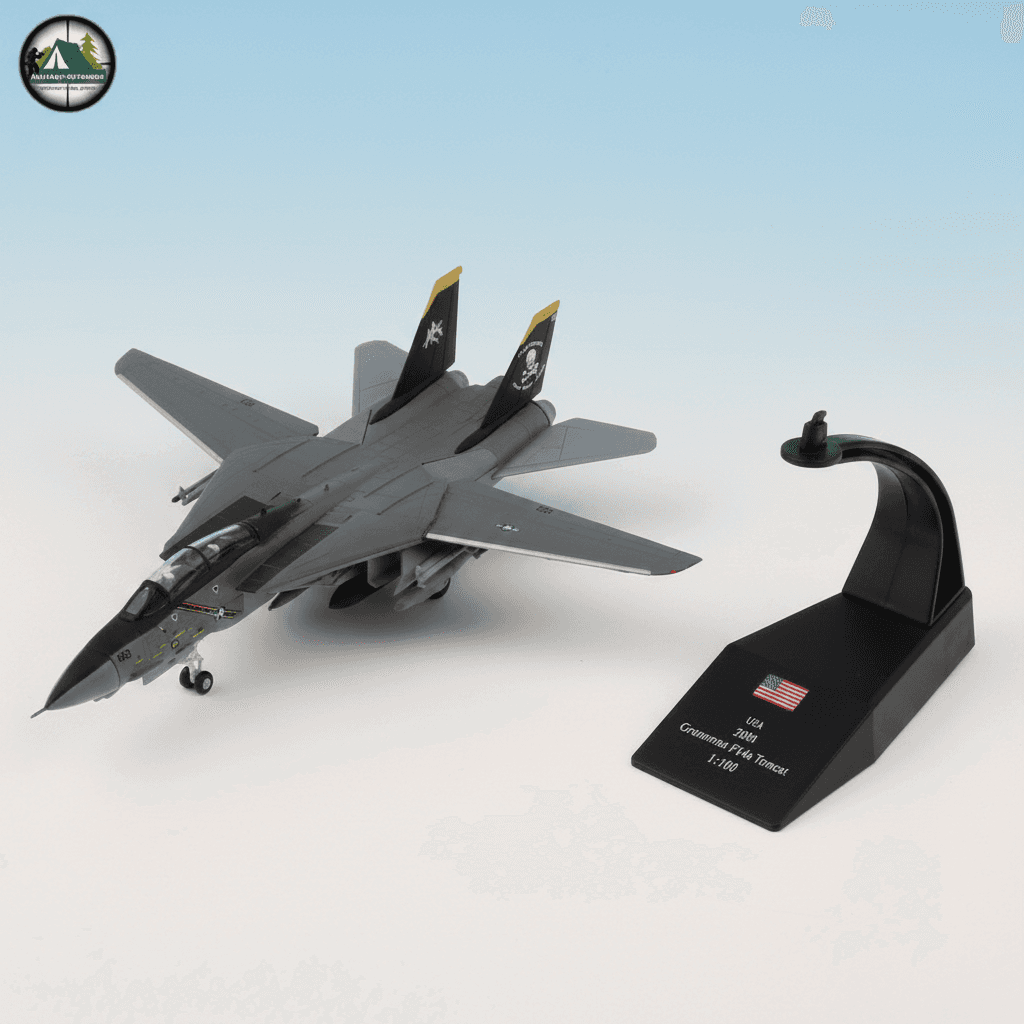 F-14 fighter jet model in gray with display stand for aviation enthusiasts