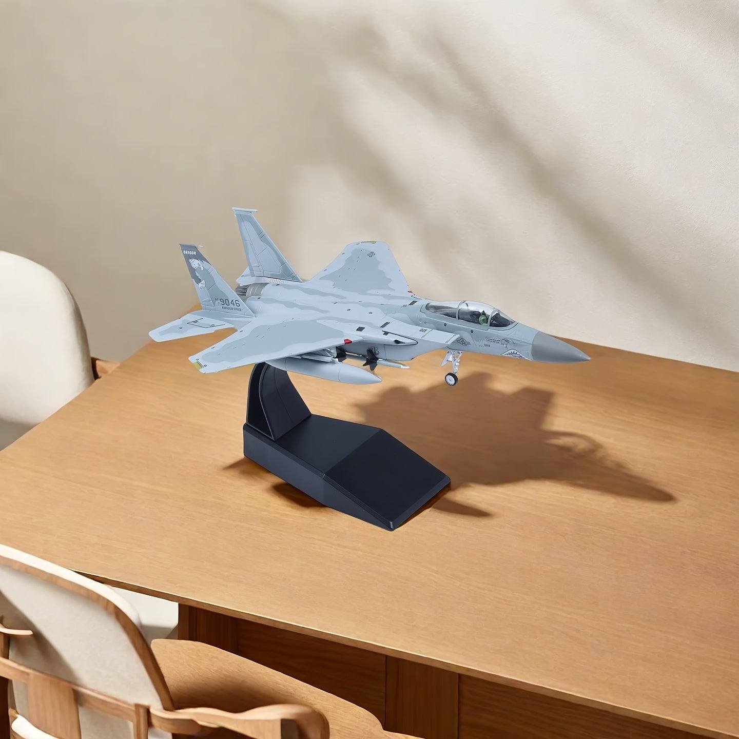 Detailed F-15C fighter model displayed on a table with a sleek design and realistic features