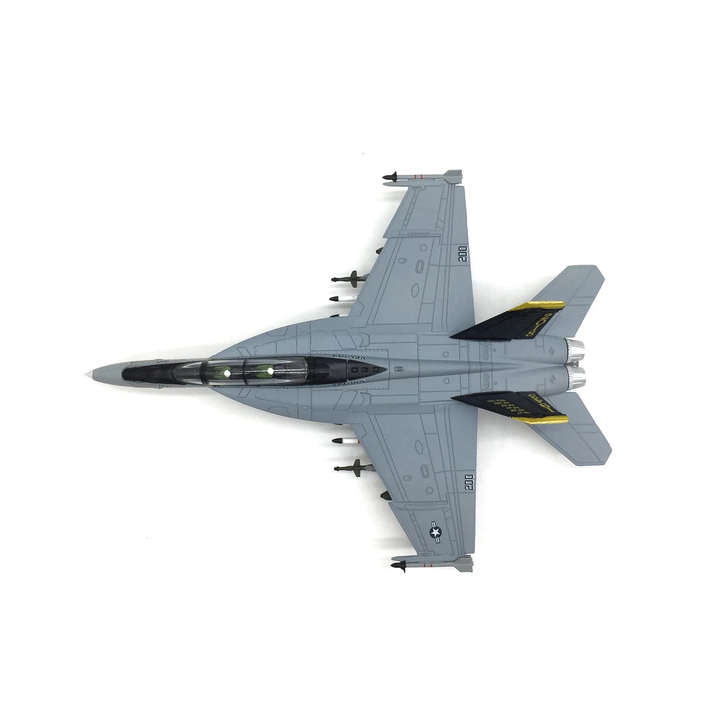 F-18 Hornet model jet in gray with detailed features