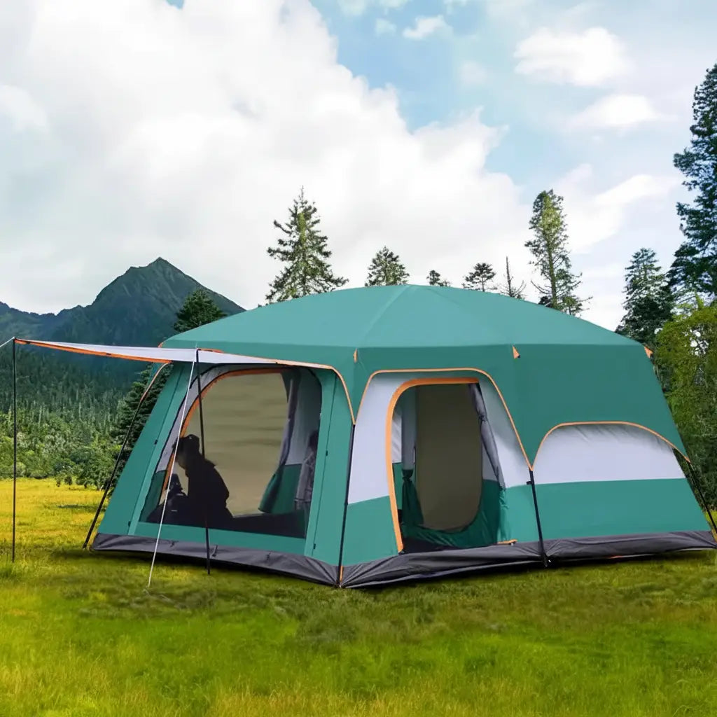 Military-Outdoors Family Tent in Green for Camping with Spacious Design
