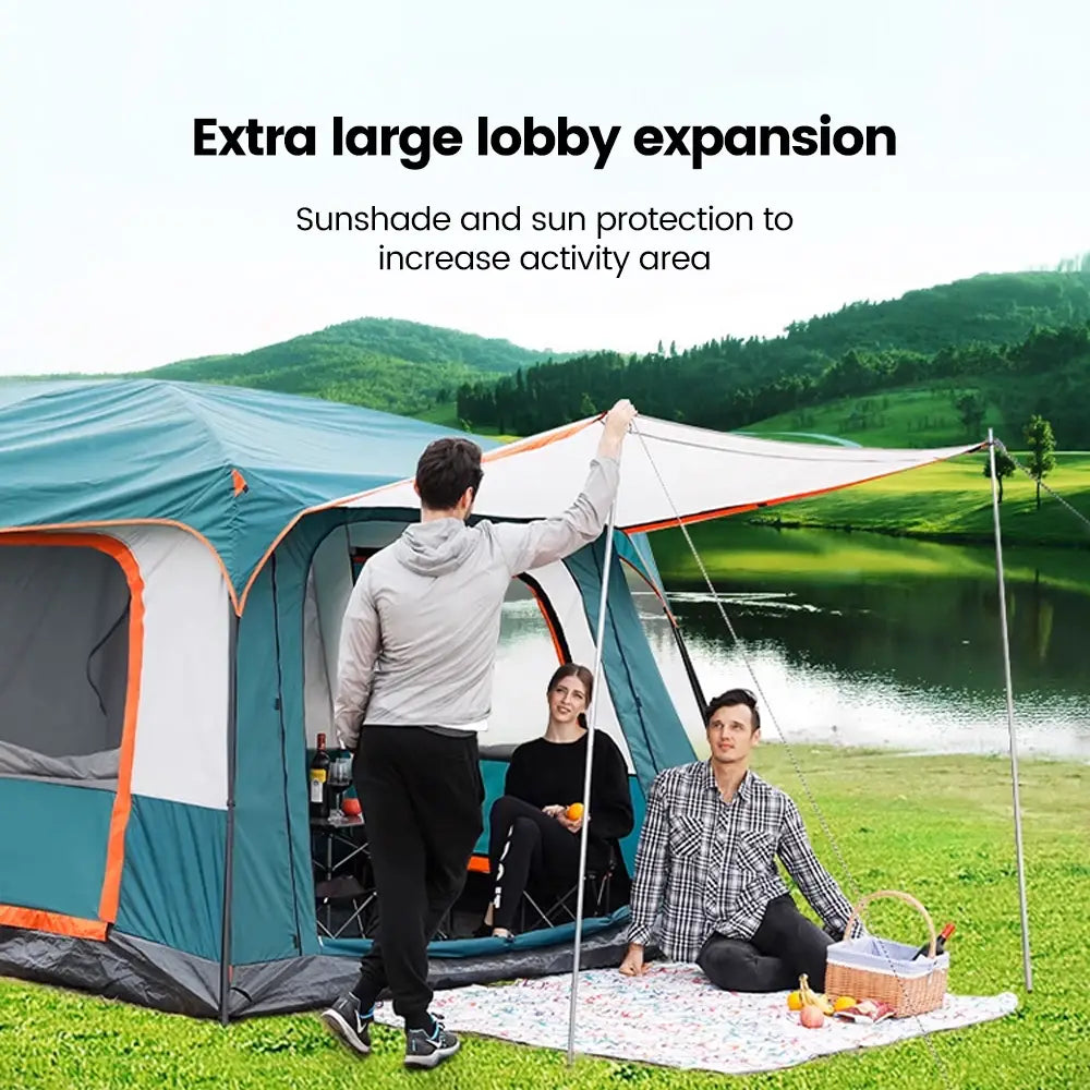 Military-Outdoors Family Tent with Extra Large Lobby for Sunshade and Sun Protection
