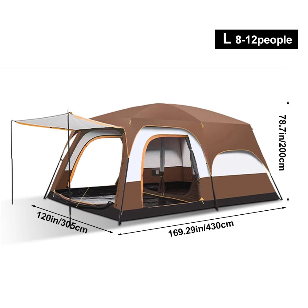 Military-Outdoors family tent in brown for 8-12 people with a spacious design