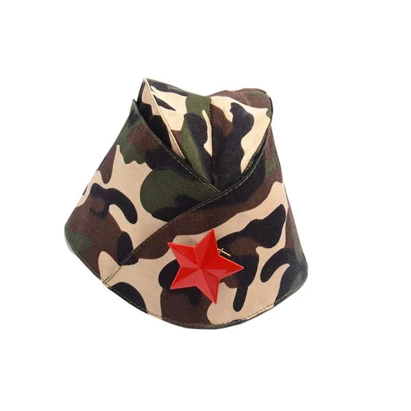 Camo fashion military hats with red star, perfect for outdoor adventures