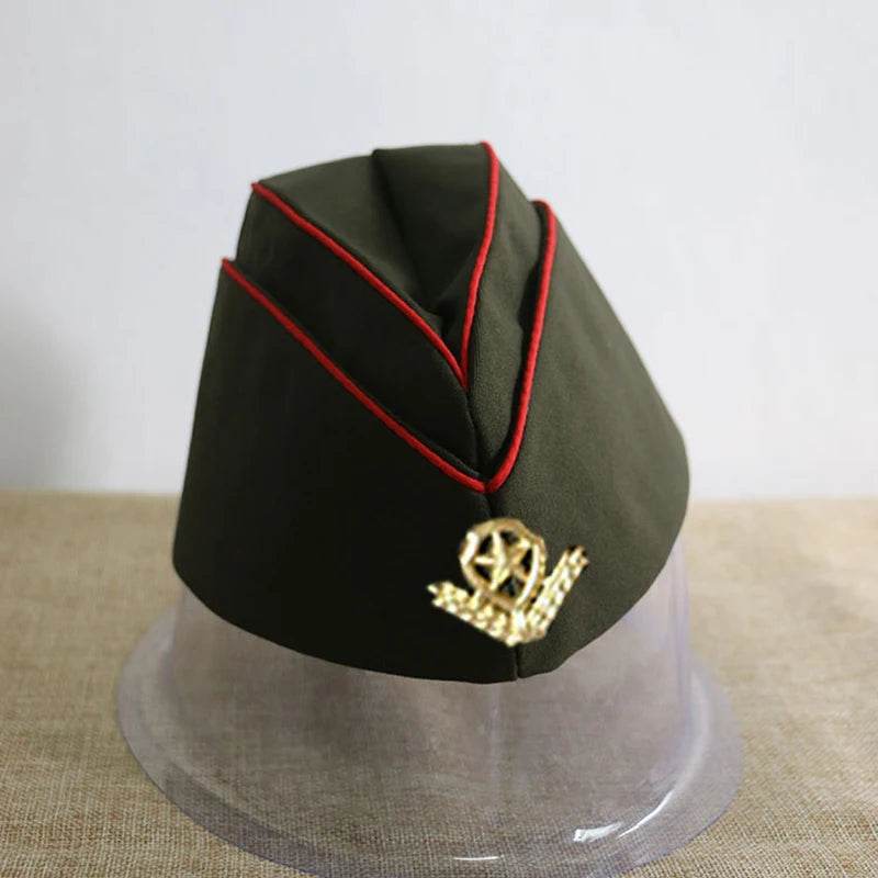 Military green cap with red accents, a stylish fashion military hats for outdoor use