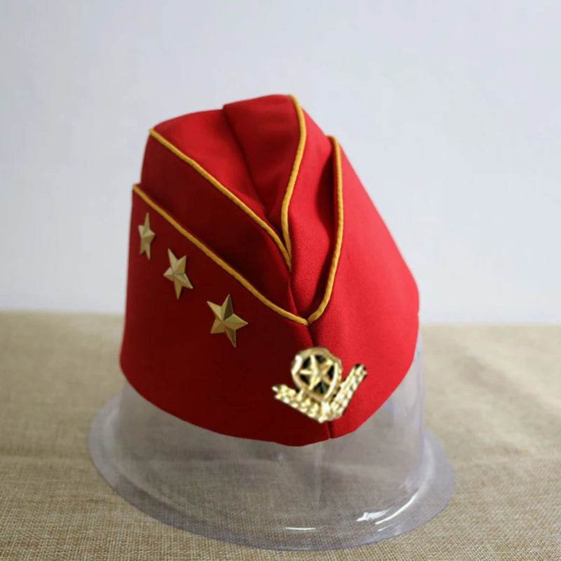 Red fashion military hats with gold stars for stylish outdoor wear